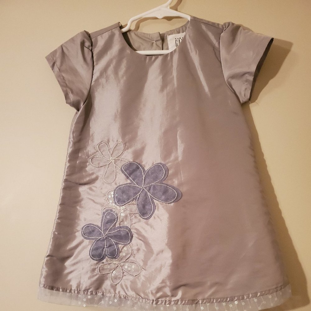 Baby Gap Sliver Dress with Grey Stiched Flowers